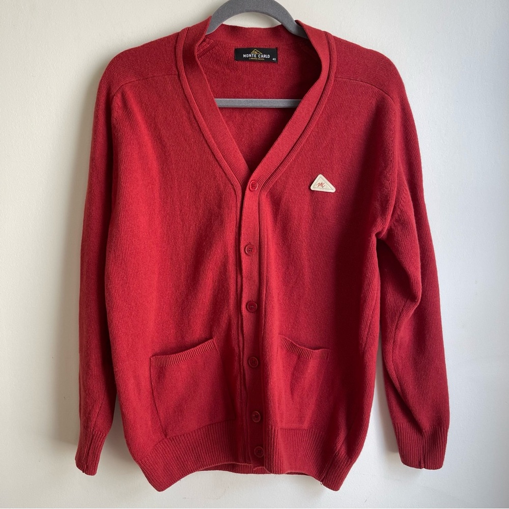 Monte Carlo Men’s Red Lambs Wool Cardigan Sweater Button Preppy Size 40 Large